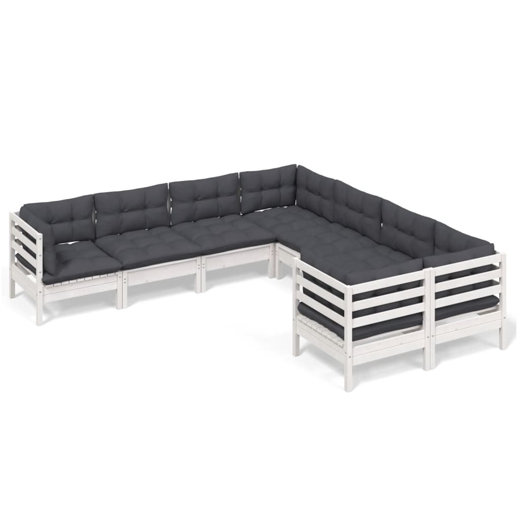 8-delige Loungeset met kussens massief grenenhout wit is nu te koop bij PeponiXL, paradijselijk wonen!