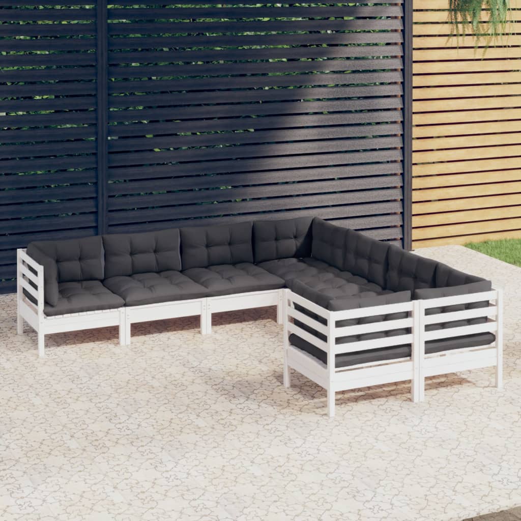 8-delige Loungeset met kussens massief grenenhout wit is nu te koop bij PeponiXL, paradijselijk wonen!