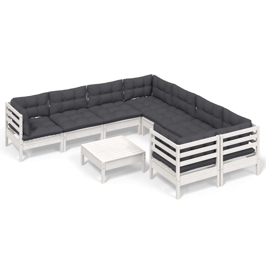 9-delige Loungeset met kussens grenenhout wit is nu te koop bij PeponiXL, paradijselijk wonen!