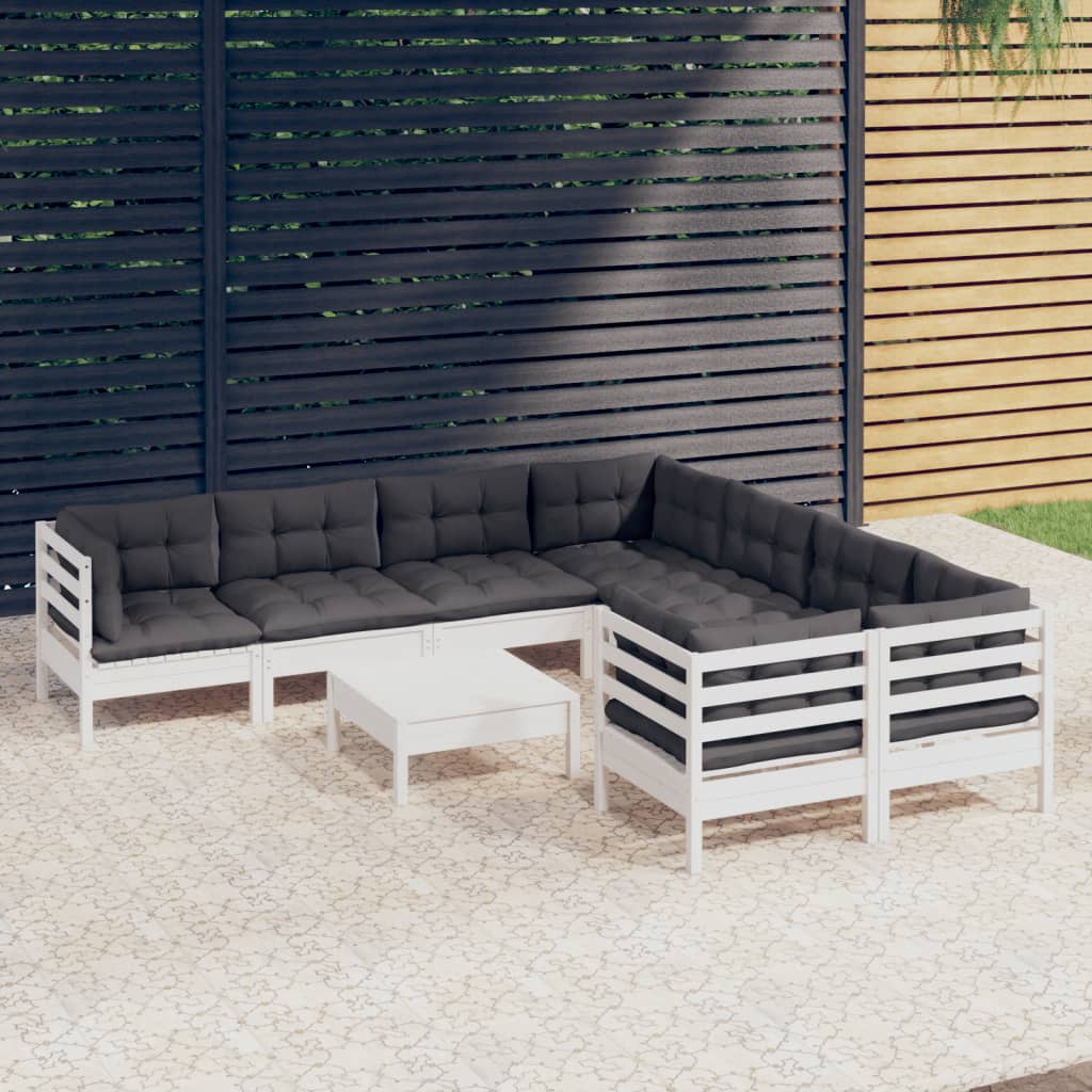 9-delige Loungeset met kussens grenenhout wit is nu te koop bij PeponiXL, paradijselijk wonen!