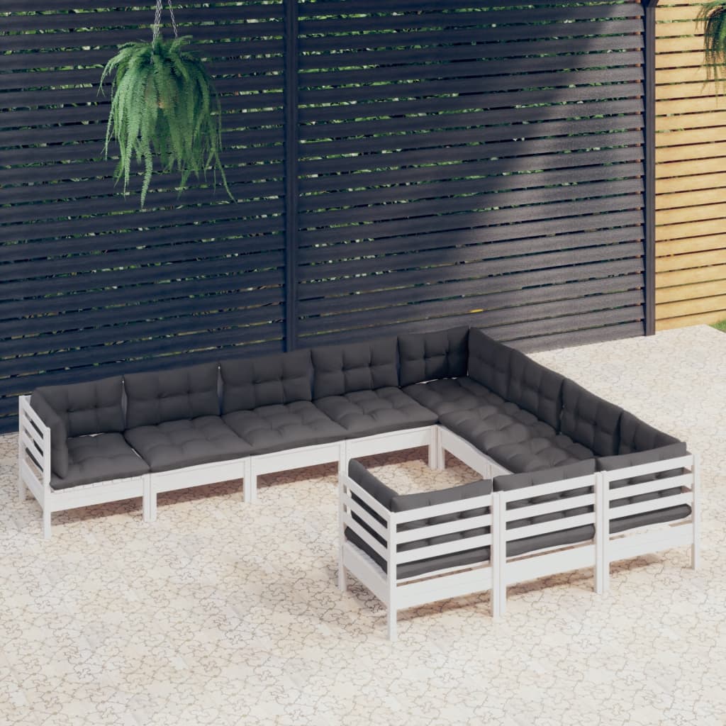 10-delige Loungeset met kussens grenenhout wit is nu te koop bij PeponiXL, paradijselijk wonen!
