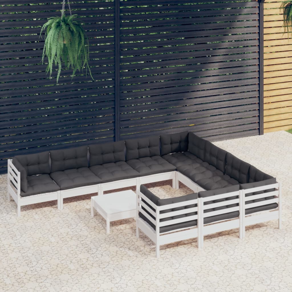 11-delige Loungeset met kussens grenenhout wit is nu te koop bij PeponiXL, paradijselijk wonen!