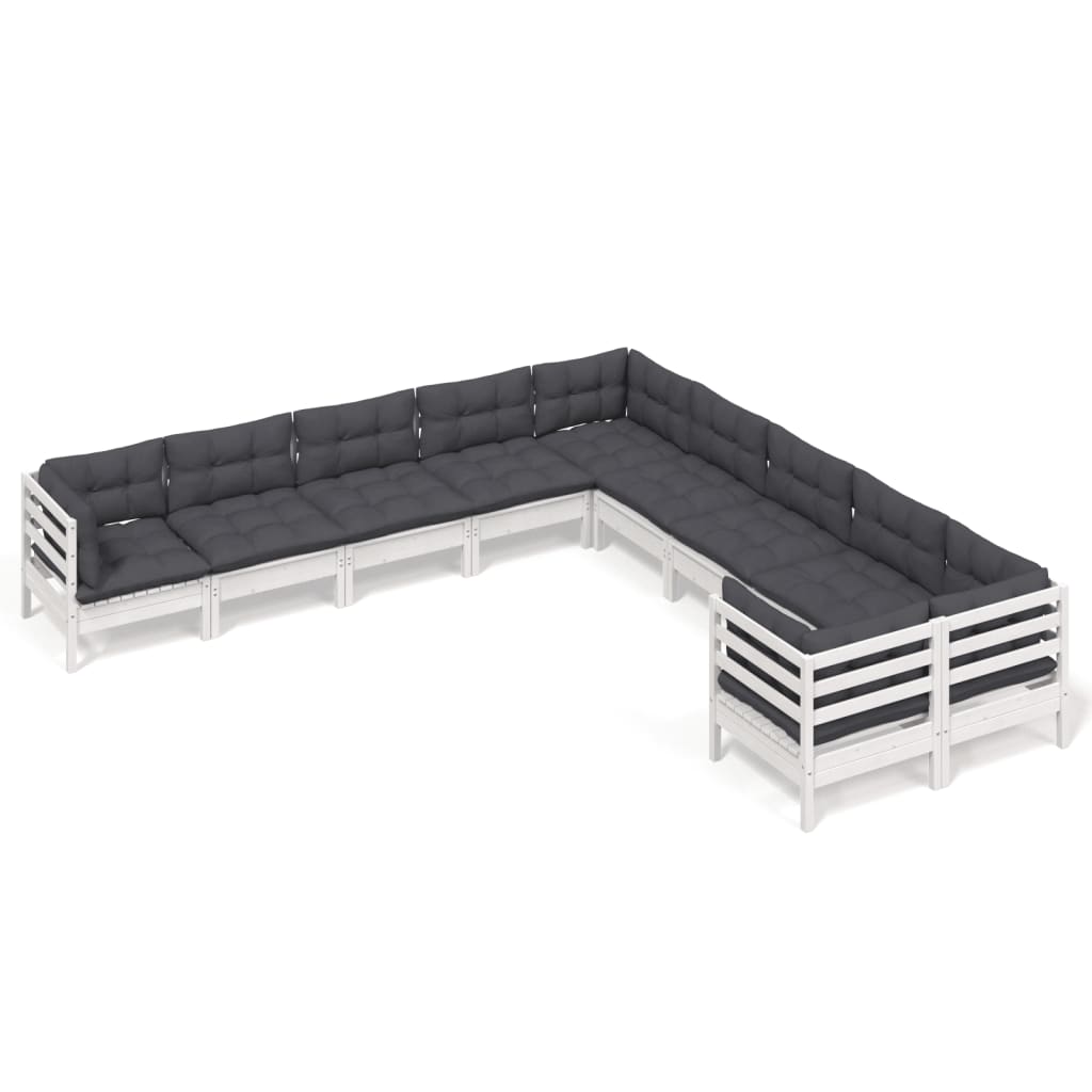 10-delige Loungeset met kussens grenenhout wit is nu te koop bij PeponiXL, paradijselijk wonen!