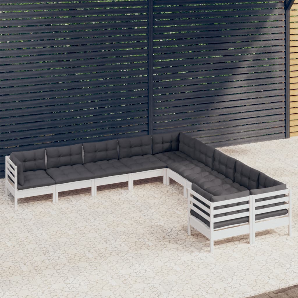 10-delige Loungeset met kussens grenenhout wit is nu te koop bij PeponiXL, paradijselijk wonen!