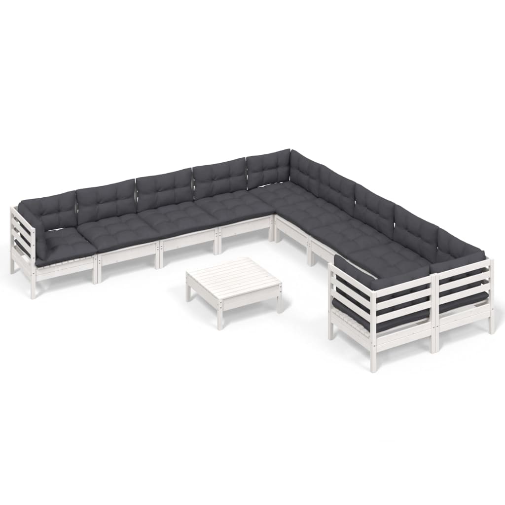 11-delige Loungeset met kussens grenenhout wit is nu te koop bij PeponiXL, paradijselijk wonen!
