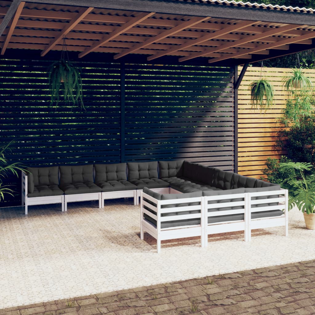 11-delige Loungeset met kussens grenenhout wit is nu te koop bij PeponiXL, paradijselijk wonen!