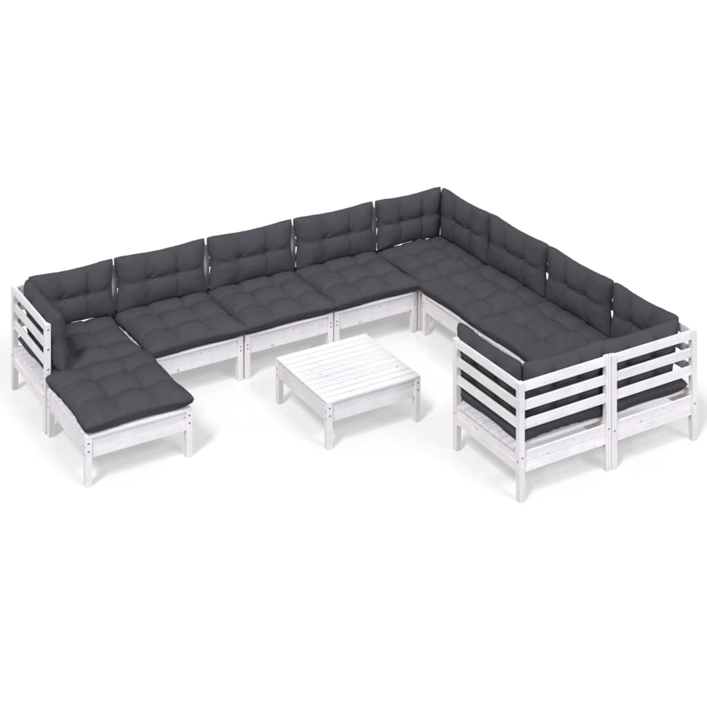11-delige Loungeset met kussens grenenhout wit is nu te koop bij PeponiXL, paradijselijk wonen!