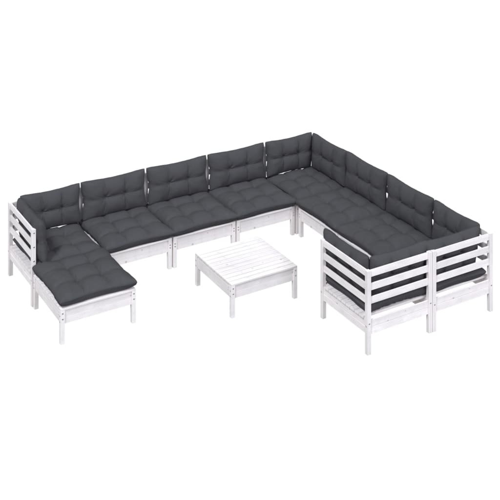 11-delige Loungeset met kussens grenenhout wit is nu te koop bij PeponiXL, paradijselijk wonen!