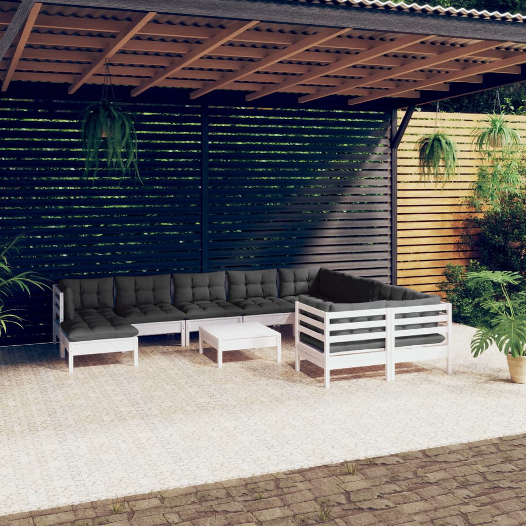 11-delige Loungeset met kussens grenenhout wit is nu te koop bij PeponiXL, paradijselijk wonen!