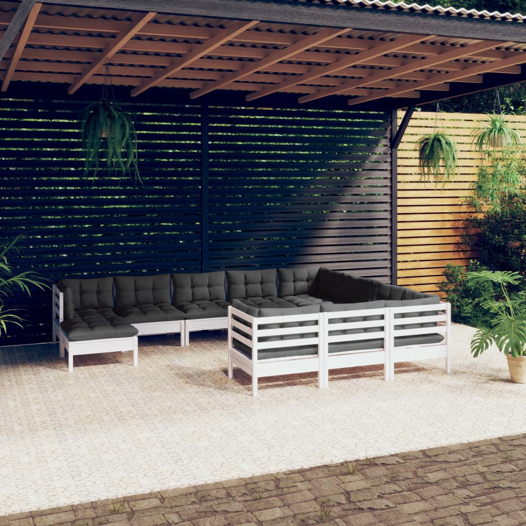 11-delige Loungeset met kussens grenenhout wit is nu te koop bij PeponiXL, paradijselijk wonen!