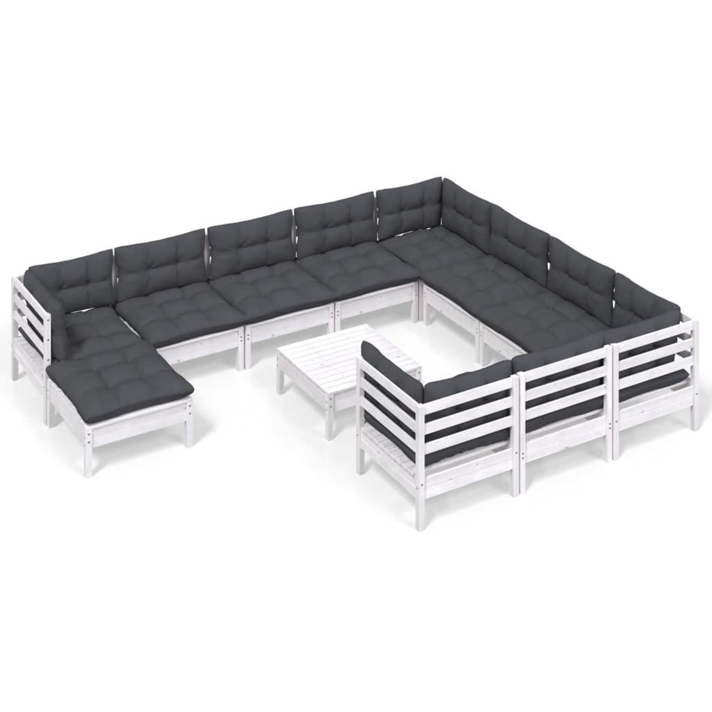 12-delige Loungeset met kussens grenenhout wit is nu te koop bij PeponiXL, paradijselijk wonen!