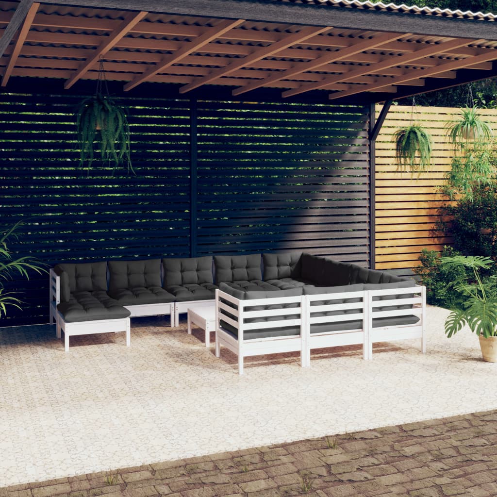 12-delige Loungeset met kussens grenenhout wit is nu te koop bij PeponiXL, paradijselijk wonen!