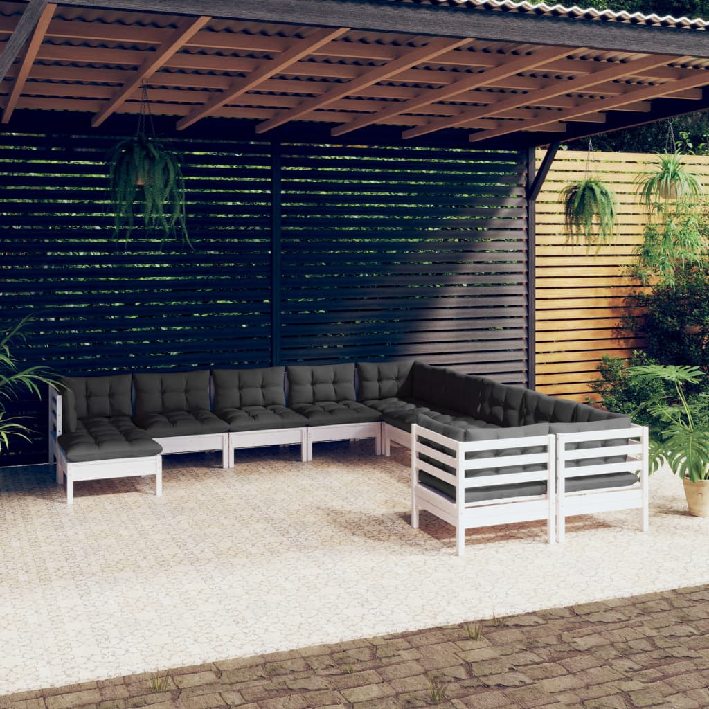 11-delige Loungeset met kussens grenenhout wit is nu te koop bij PeponiXL, paradijselijk wonen!