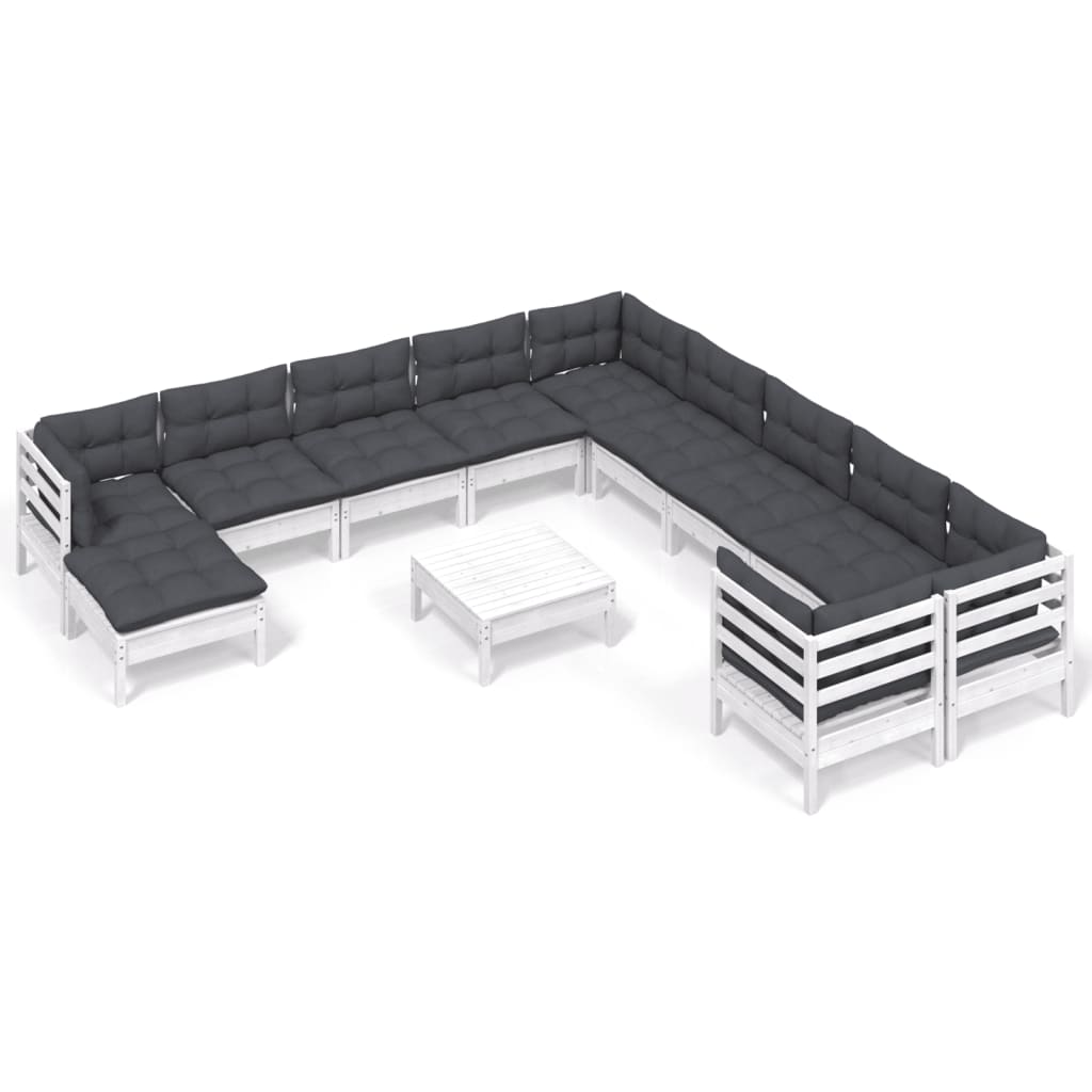 12-delige Loungeset met kussens grenenhout wit is nu te koop bij PeponiXL, paradijselijk wonen!