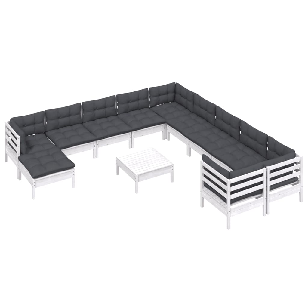12-delige Loungeset met kussens grenenhout wit is nu te koop bij PeponiXL, paradijselijk wonen!