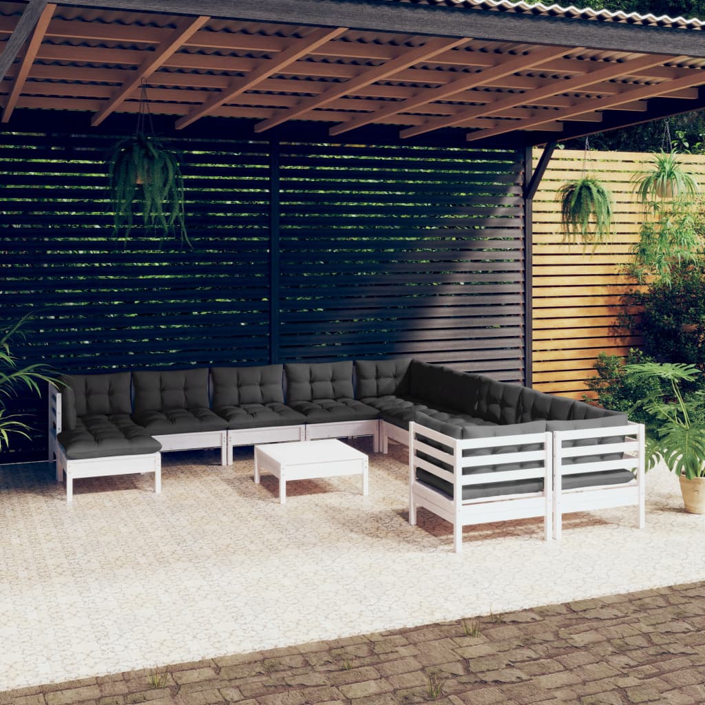 12-delige Loungeset met kussens grenenhout wit is nu te koop bij PeponiXL, paradijselijk wonen!
