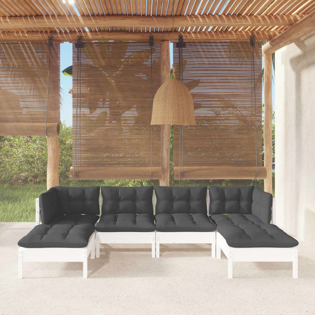 6-delige Loungeset met kussens grenenhout wit is nu te koop bij PeponiXL, paradijselijk wonen!
