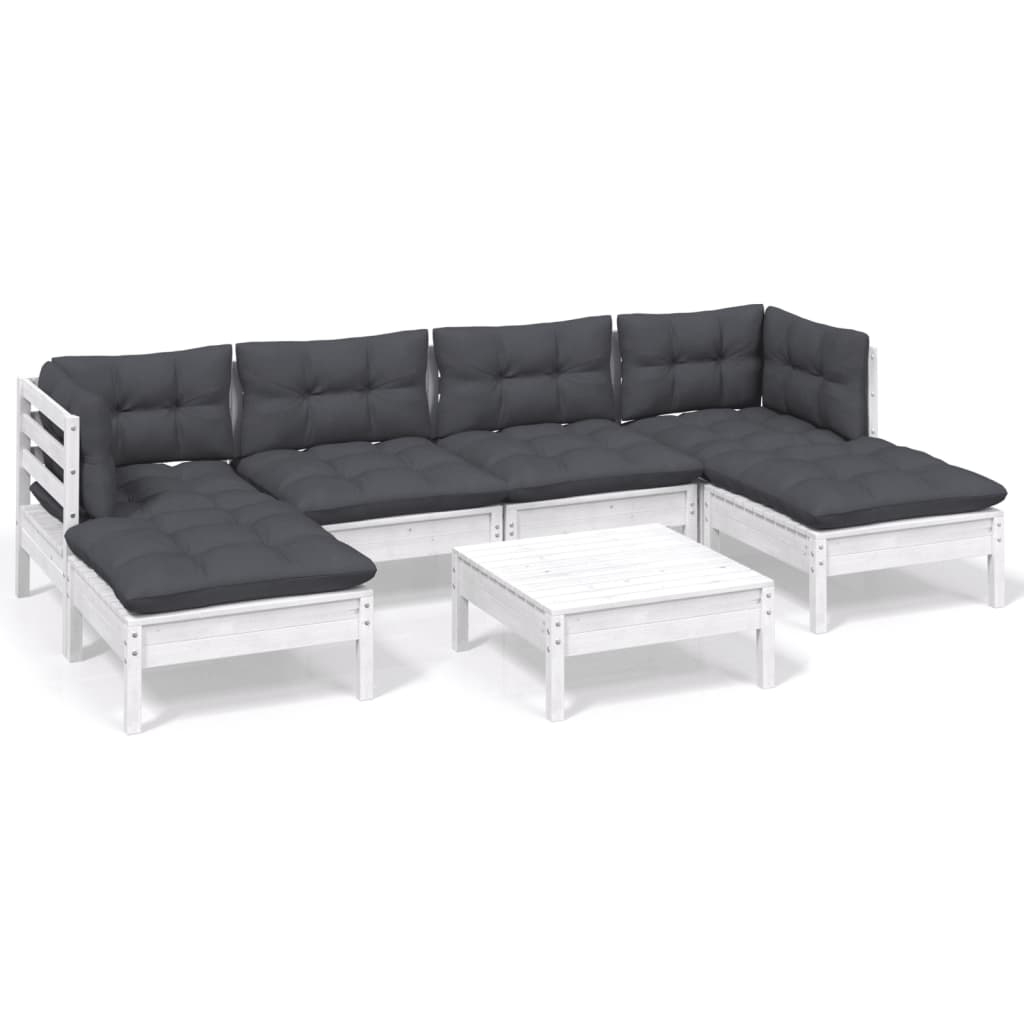 7-delige Loungeset met kussens grenenhout wit is nu te koop bij PeponiXL, paradijselijk wonen!