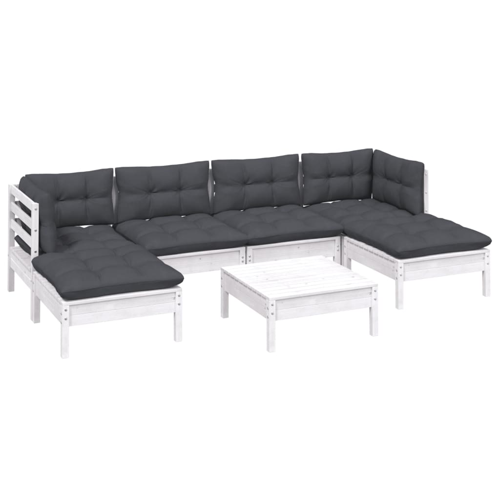7-delige Loungeset met kussens grenenhout wit is nu te koop bij PeponiXL, paradijselijk wonen!
