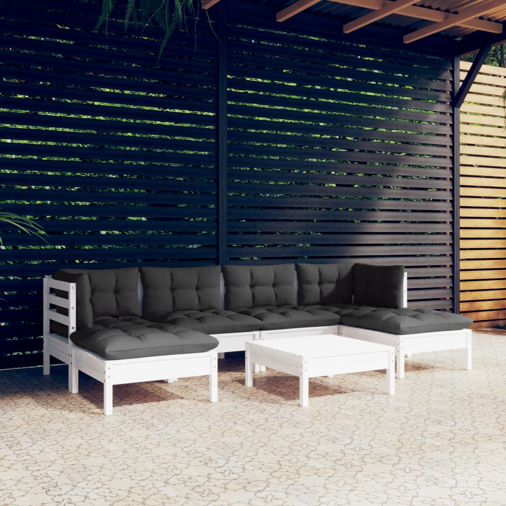 7-delige Loungeset met kussens grenenhout wit is nu te koop bij PeponiXL, paradijselijk wonen!