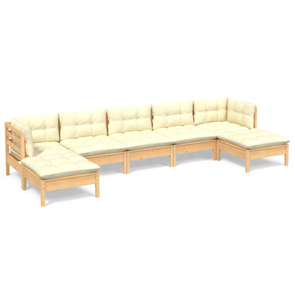 7-delige Loungeset met crèmekleurige kussens grenenhout is nu te koop bij PeponiXL, paradijselijk wonen!