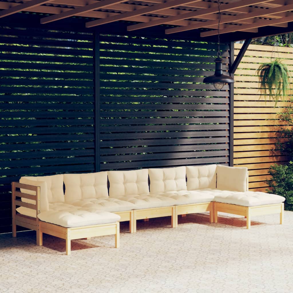 7-delige Loungeset met crèmekleurige kussens grenenhout is nu te koop bij PeponiXL, paradijselijk wonen!