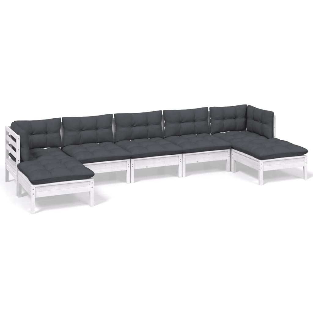 7-delige Loungeset met kussens grenenhout wit is nu te koop bij PeponiXL, paradijselijk wonen!