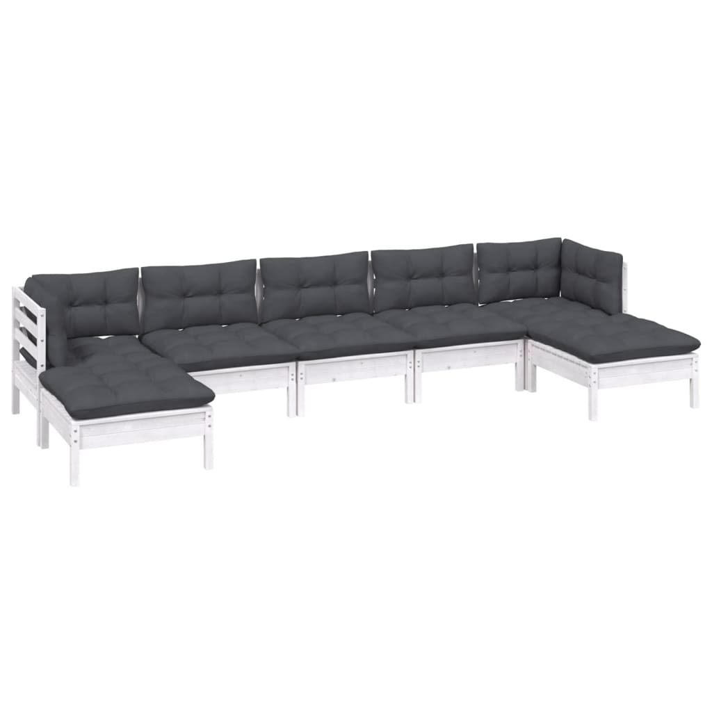 7-delige Loungeset met kussens grenenhout wit is nu te koop bij PeponiXL, paradijselijk wonen!
