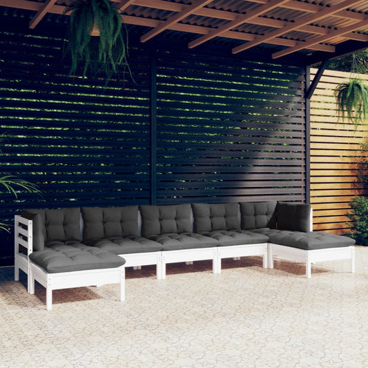 7-delige Loungeset met kussens grenenhout wit is nu te koop bij PeponiXL, paradijselijk wonen!