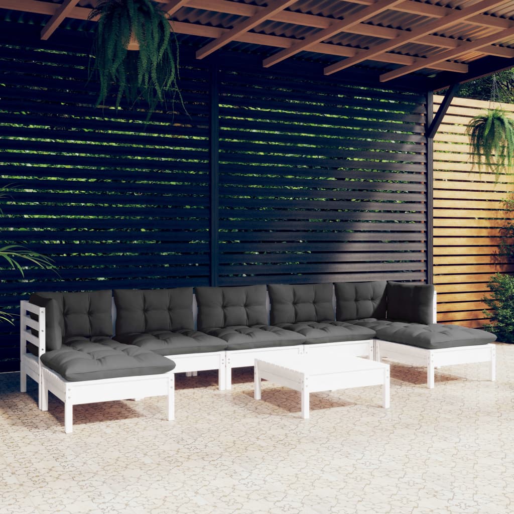 8-delige Loungeset met kussens grenenhout wit is nu te koop bij PeponiXL, paradijselijk wonen!