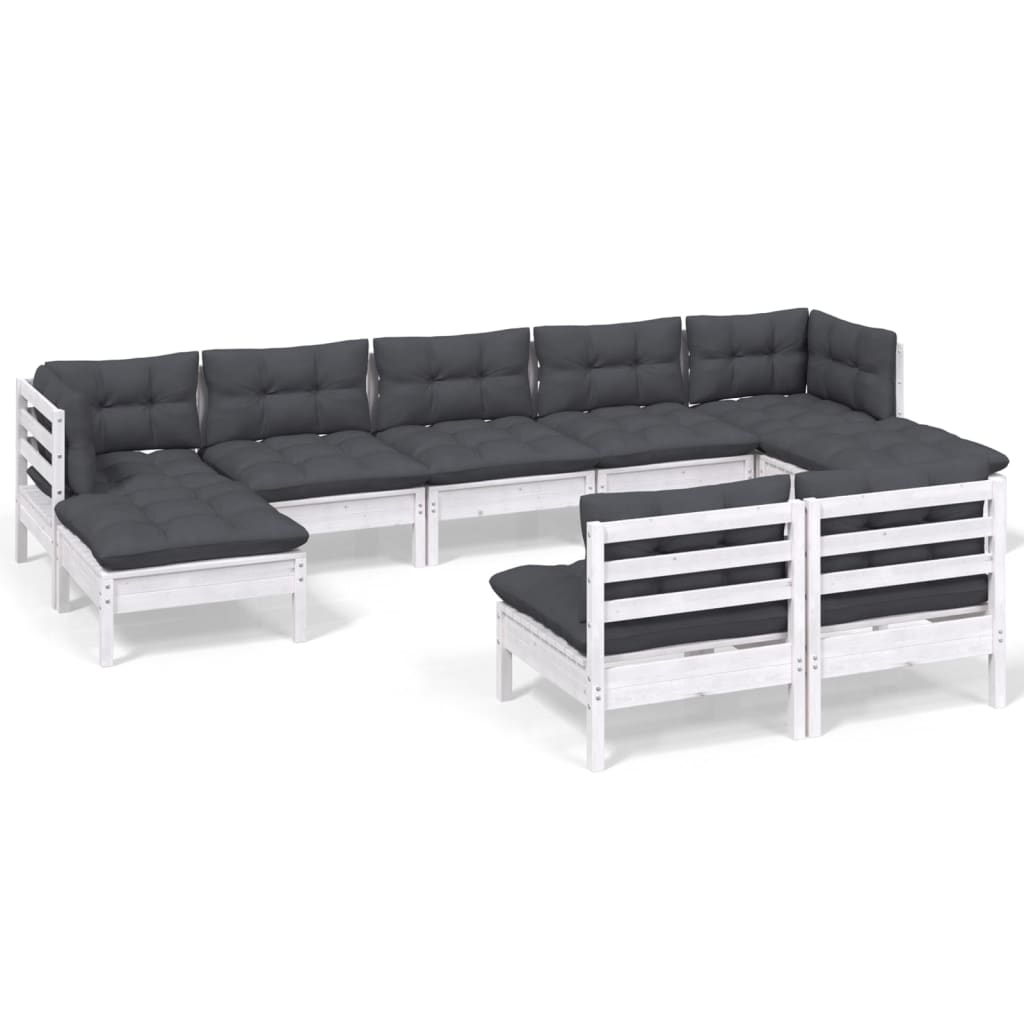 9-delige Loungeset met kussens grenenhout wit is nu te koop bij PeponiXL, paradijselijk wonen!