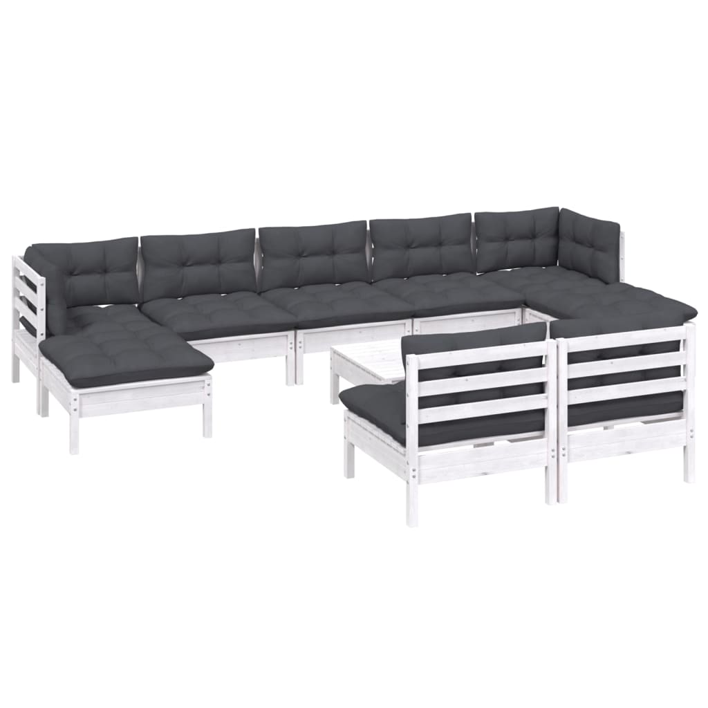 10-delige Loungeset met kussens grenenhout wit is nu te koop bij PeponiXL, paradijselijk wonen!