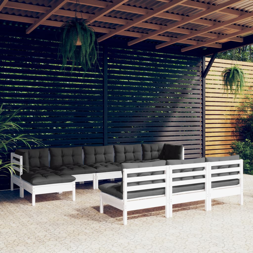 10-delige Loungeset met kussens grenenhout wit is nu te koop bij PeponiXL, paradijselijk wonen!