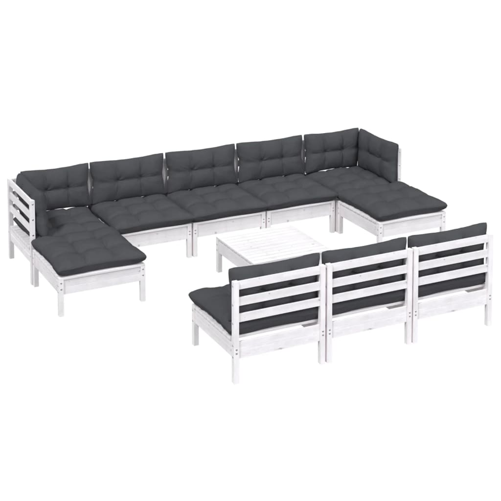 11-delige Loungeset met kussens grenenhout wit is nu te koop bij PeponiXL, paradijselijk wonen!