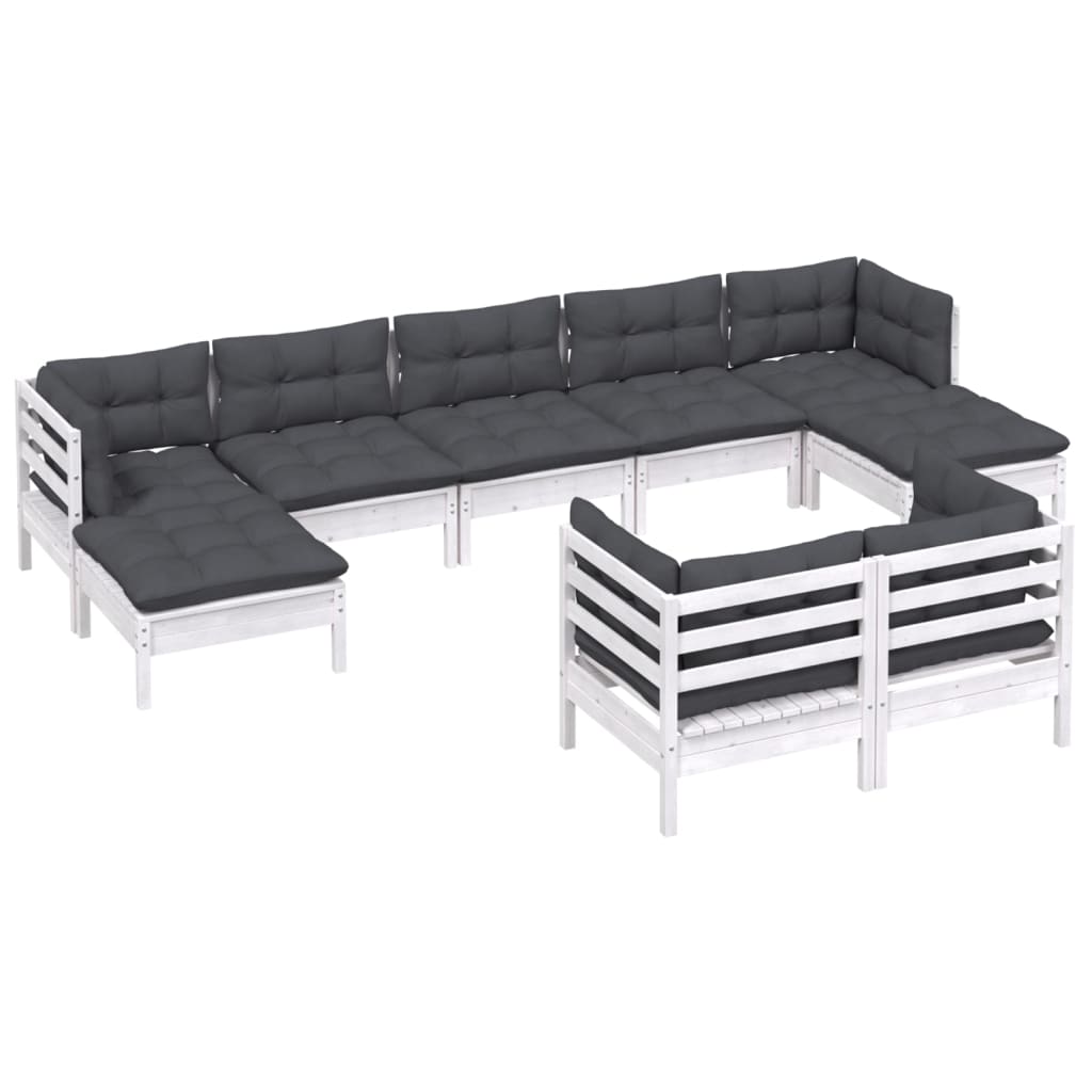 9-delige Loungeset met kussens massief grenenhout wit is nu te koop bij PeponiXL, paradijselijk wonen!