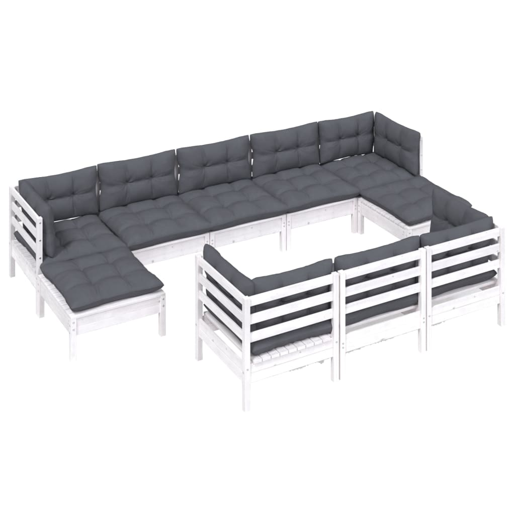 10-delige Loungeset met kussens massief grenenhout wit is nu te koop bij PeponiXL, paradijselijk wonen!
