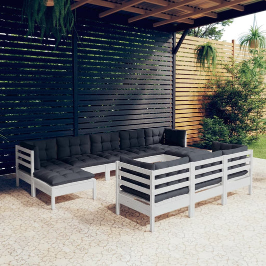 10-delige Loungeset met kussens massief grenenhout wit is nu te koop bij PeponiXL, paradijselijk wonen!