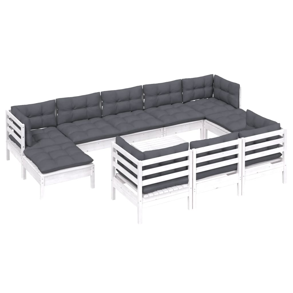 11-delige Loungeset met kussens massief grenenhout wit is nu te koop bij PeponiXL, paradijselijk wonen!