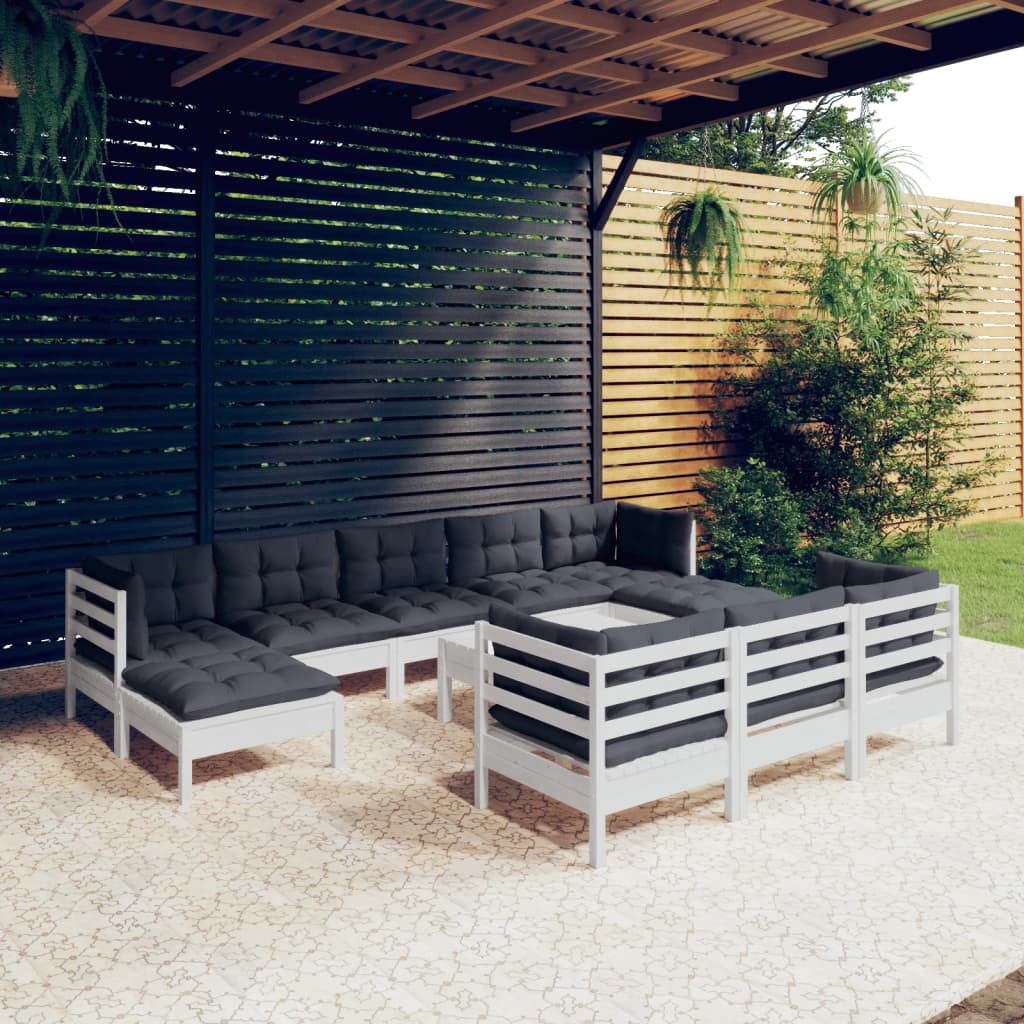 11-delige Loungeset met kussens massief grenenhout wit is nu te koop bij PeponiXL, paradijselijk wonen!
