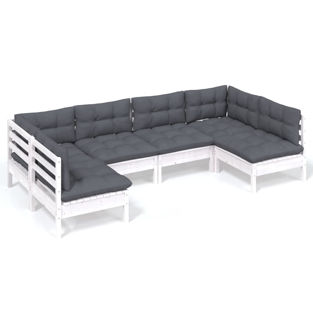6-delige Loungeset met kussens massief grenenhout wit is nu te koop bij PeponiXL, paradijselijk wonen!