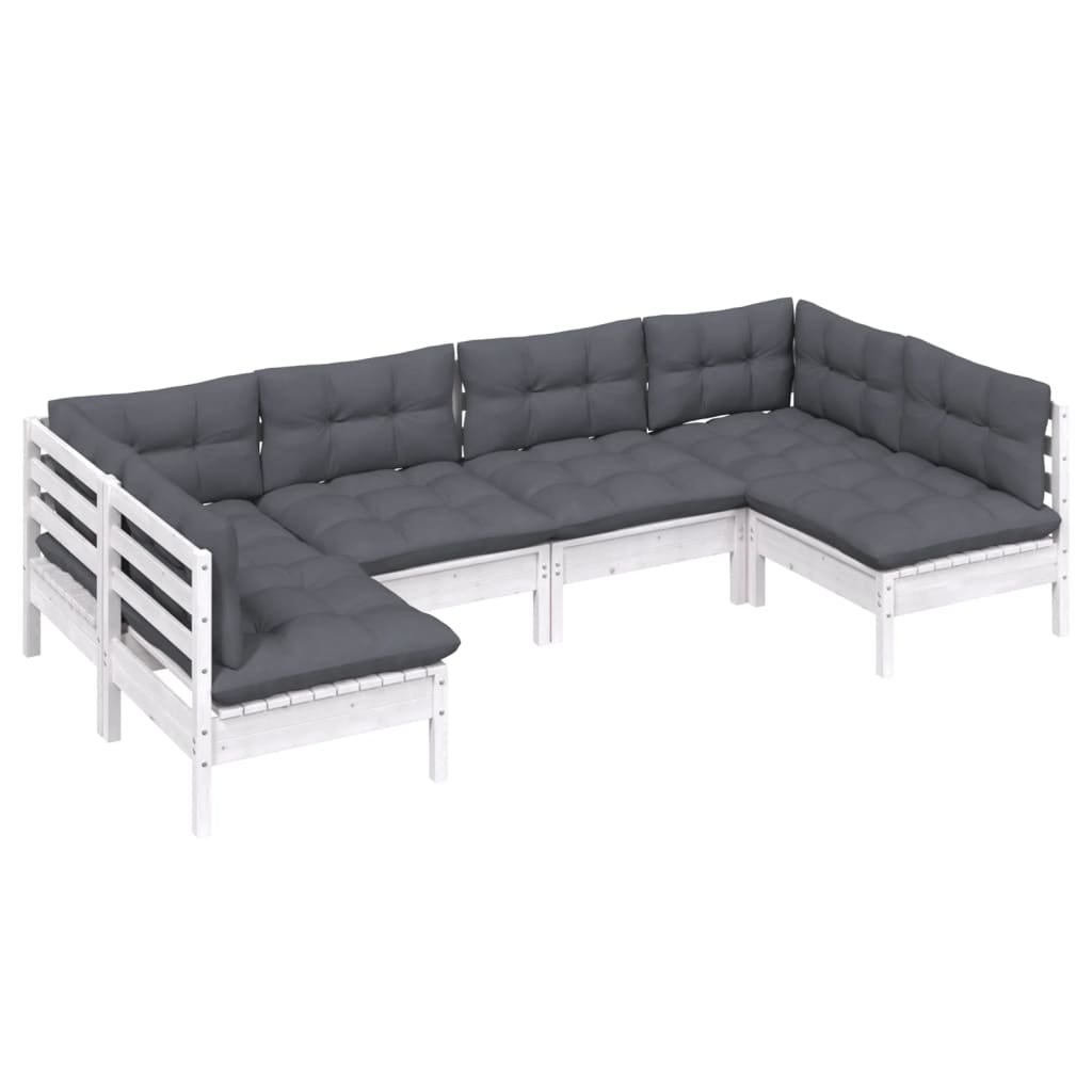 6-delige Loungeset met kussens massief grenenhout wit is nu te koop bij PeponiXL, paradijselijk wonen!