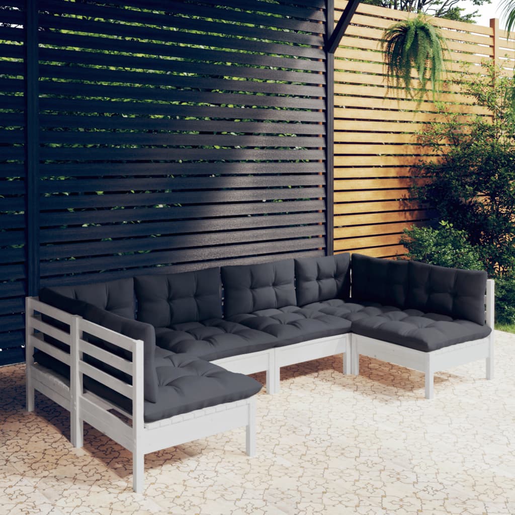 6-delige Loungeset met kussens massief grenenhout wit is nu te koop bij PeponiXL, paradijselijk wonen!