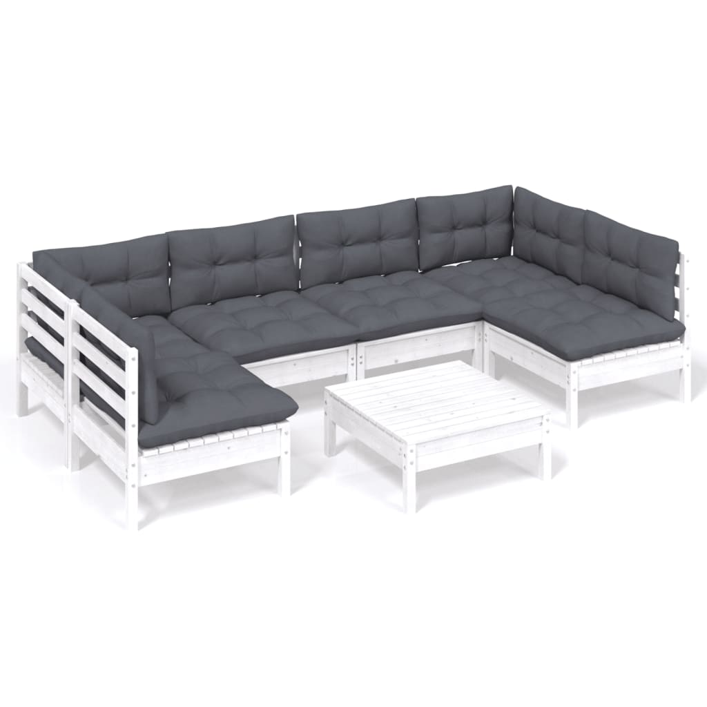 7-delige Loungeset met kussens massief grenenhout wit is nu te koop bij PeponiXL, paradijselijk wonen!