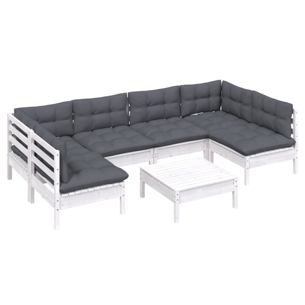 7-delige Loungeset met kussens massief grenenhout wit is nu te koop bij PeponiXL, paradijselijk wonen!