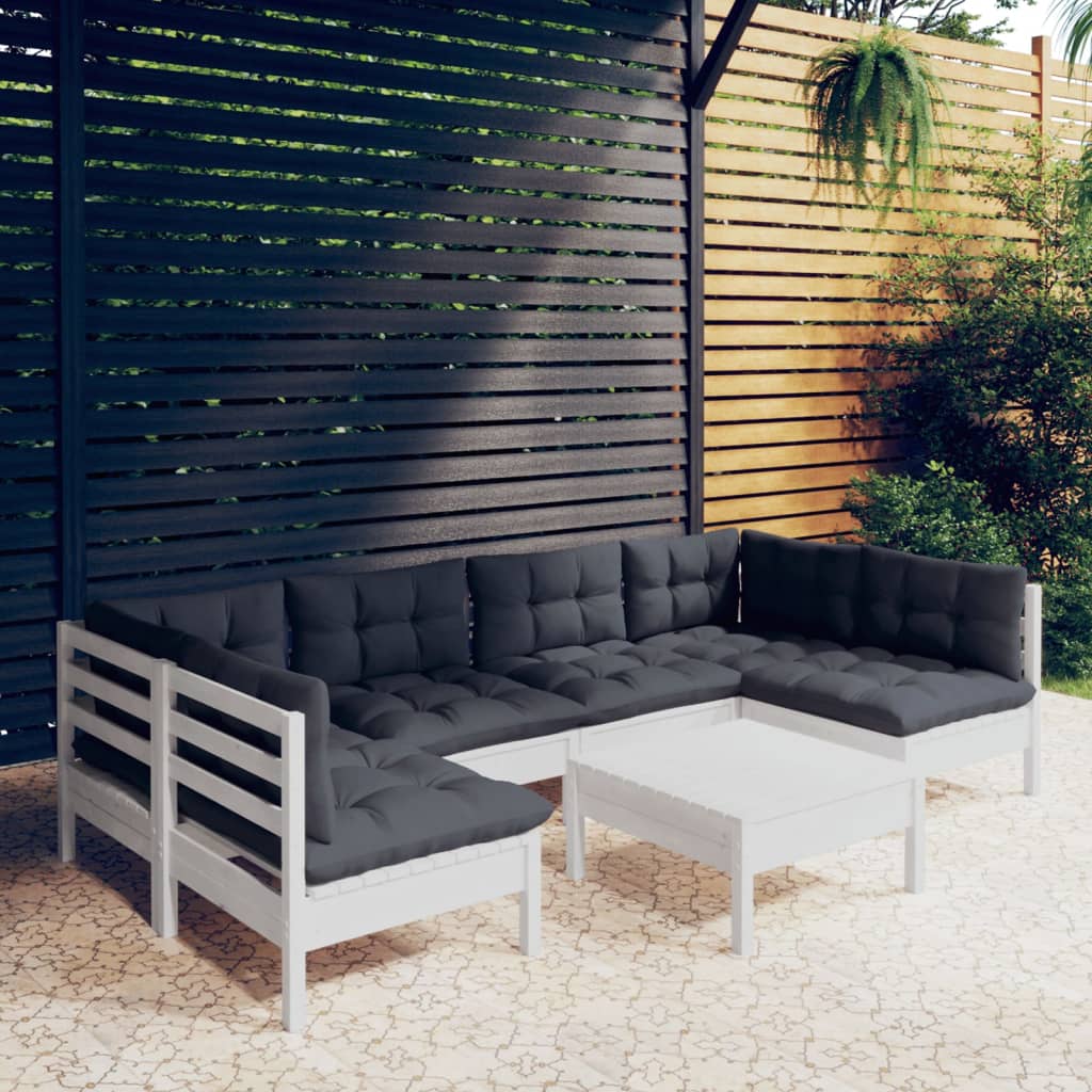 7-delige Loungeset met kussens massief grenenhout wit is nu te koop bij PeponiXL, paradijselijk wonen!