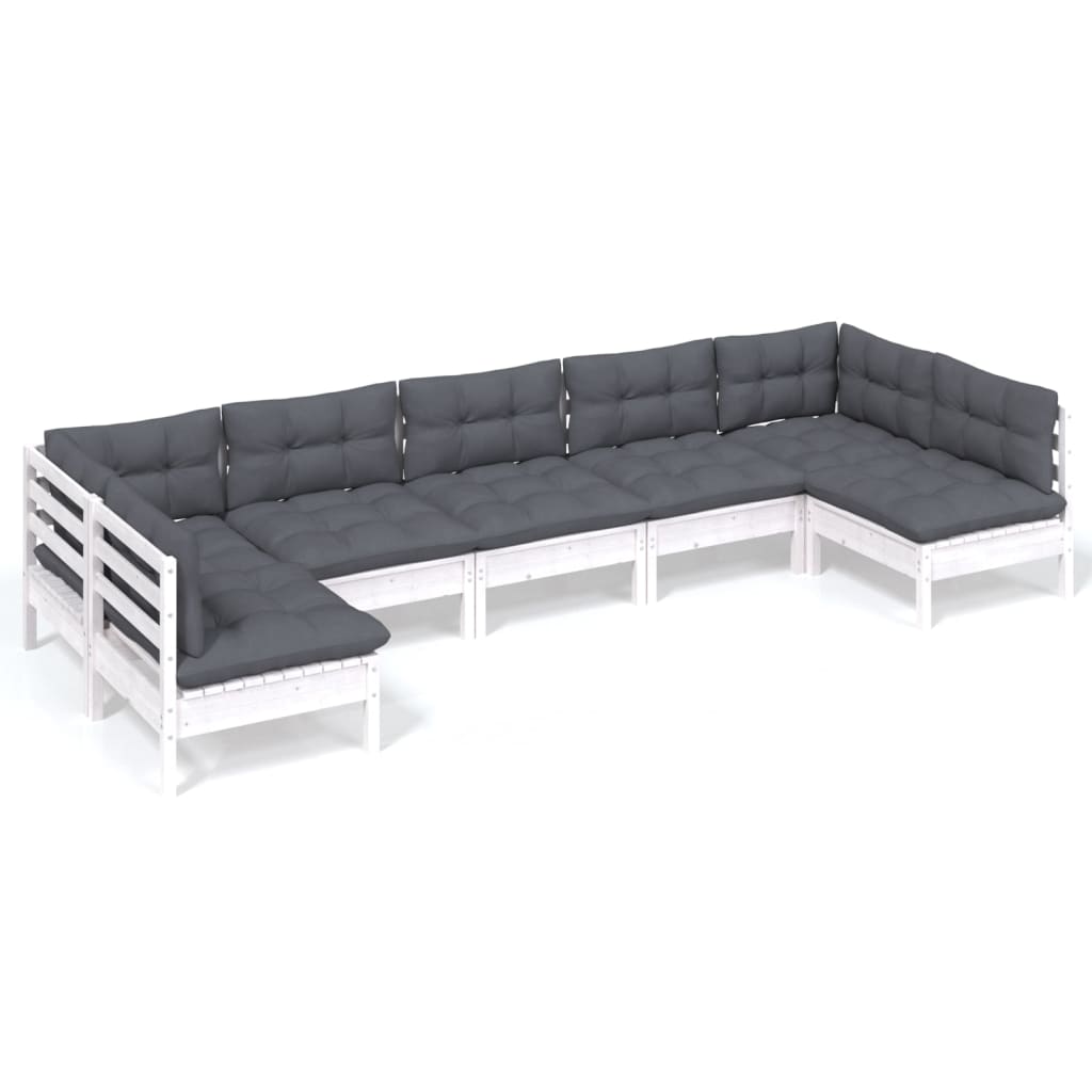 7-delige Loungeset met kussens massief grenenhout wit is nu te koop bij PeponiXL, paradijselijk wonen!