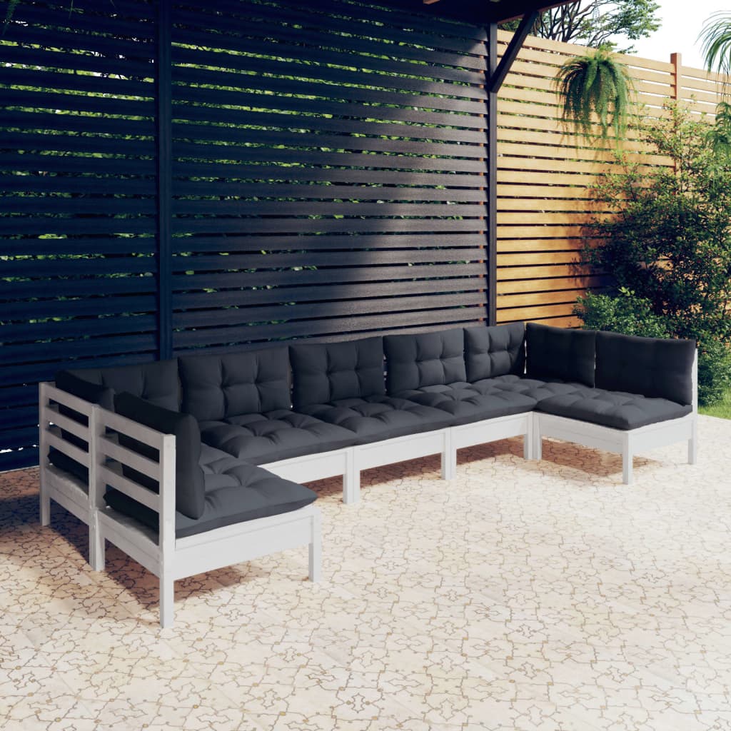 7-delige Loungeset met kussens massief grenenhout wit is nu te koop bij PeponiXL, paradijselijk wonen!