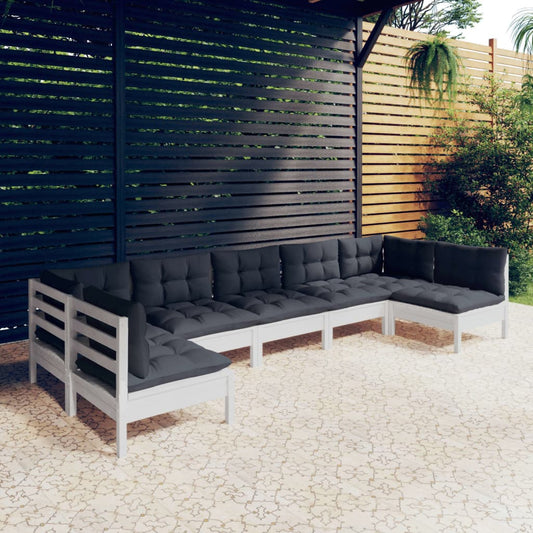 7-delige Loungeset met kussens massief grenenhout wit is nu te koop bij PeponiXL, paradijselijk wonen!