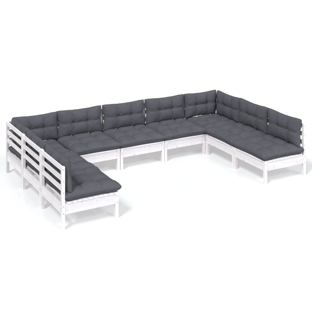9-delige Loungeset met kussens massief grenenhout wit is nu te koop bij PeponiXL, paradijselijk wonen!