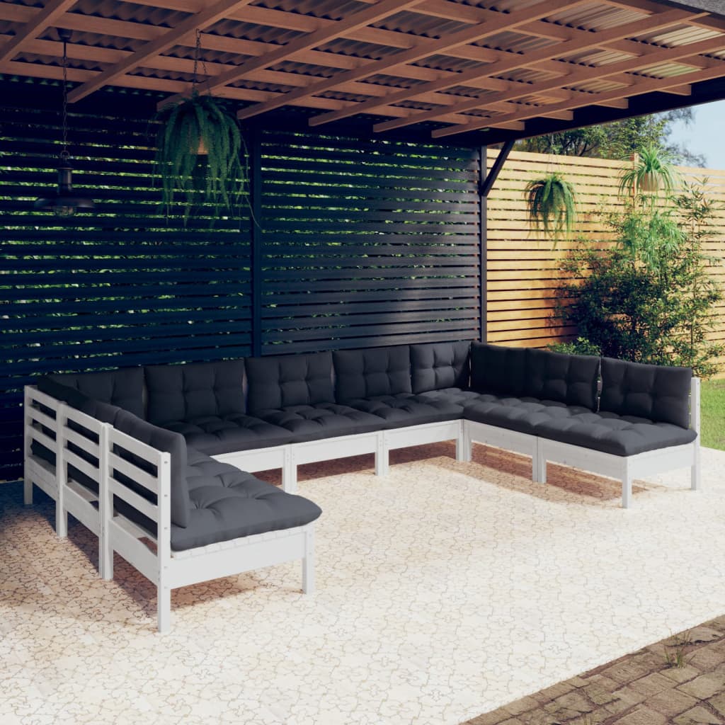 9-delige Loungeset met kussens massief grenenhout wit is nu te koop bij PeponiXL, paradijselijk wonen!
